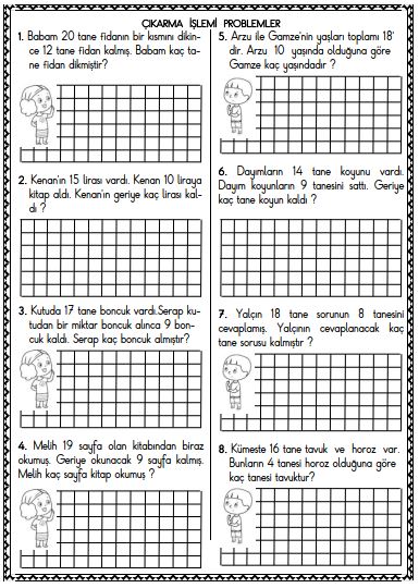 1. Sınıf Matematik Çıkarma İşlemi Problemleri Etkinliği 6