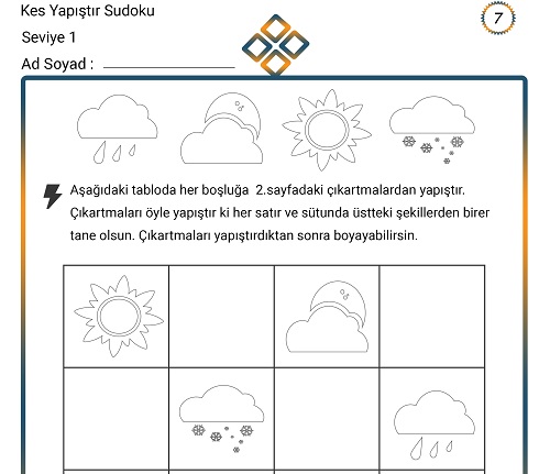 Kes Yapıştır Sudoku Etkinliği 7 (Seviye 1)