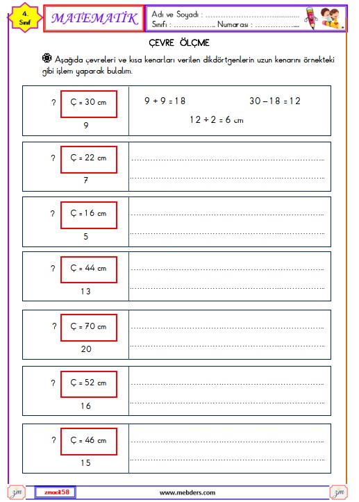 4. Sınıf Matematik Çevre Ölçme Etkinliği 4