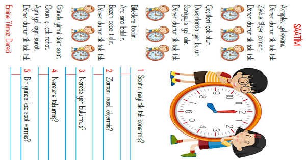 1.Sınıf Türkçe Okuyalım-Anlayalım-Cevaplayalım (Saatim Şiiri) Metni