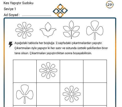 Kes Yapıştır Sudoku Etkinliği 29 (Seviye 1)