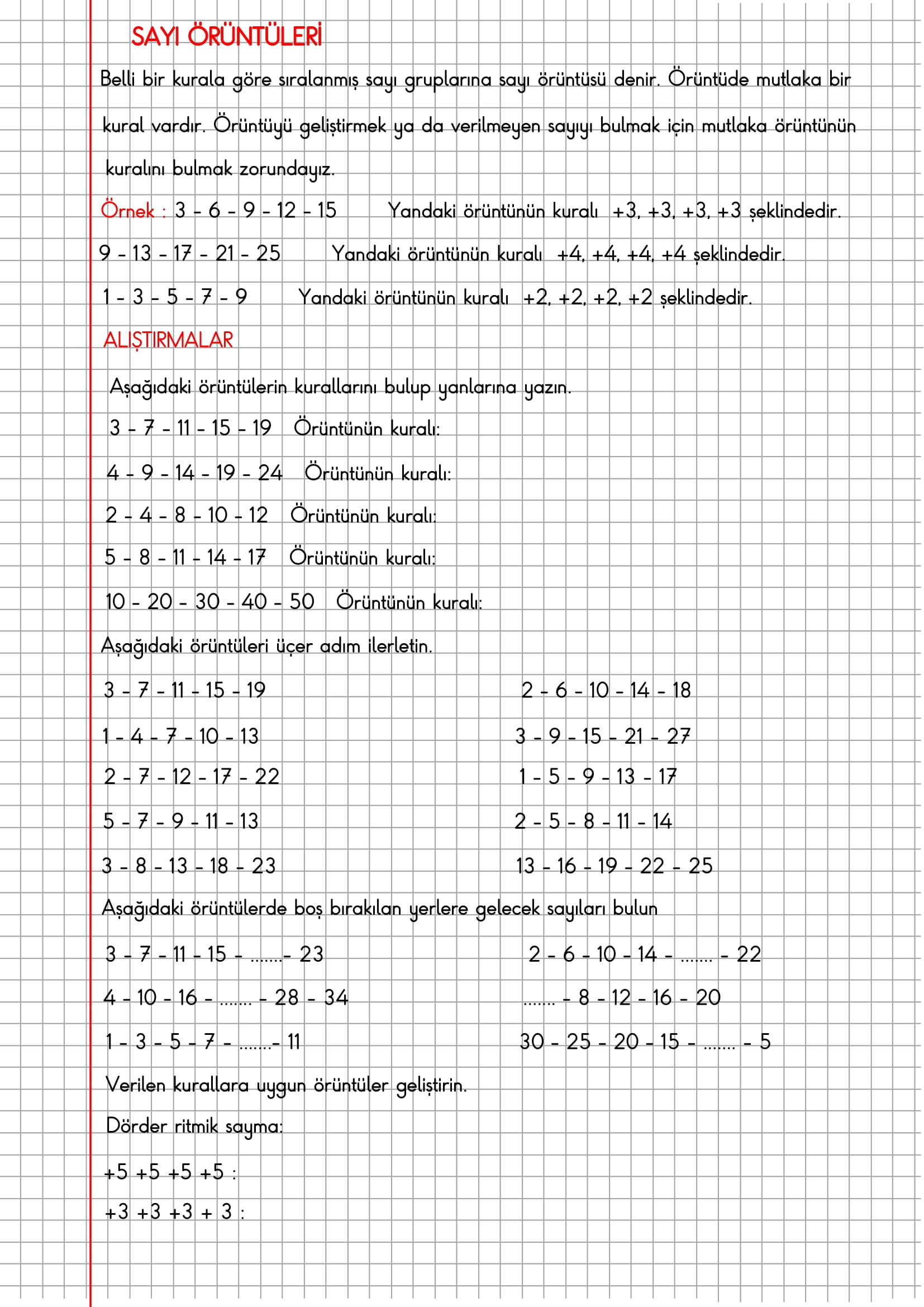 2.Sınıf Matematik Kareli Defterde Sayı Örüntüleri Konu Anlatımı