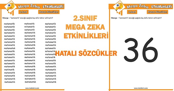 2.Sınıf Mega Zeka Etkinliği - Hatalı Sözcükler