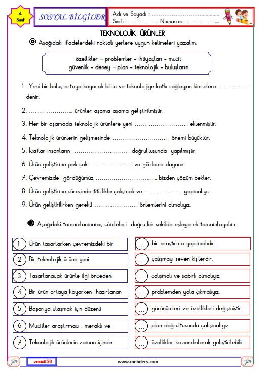 4. Sınıf Sosyal Bilgiler Teknolojini Öyküsü Etkinliği 3