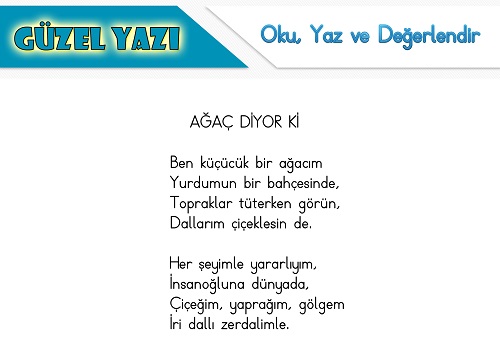 Şiir oku yaz değerlendir etkinliği - Ağaç Diyor ki