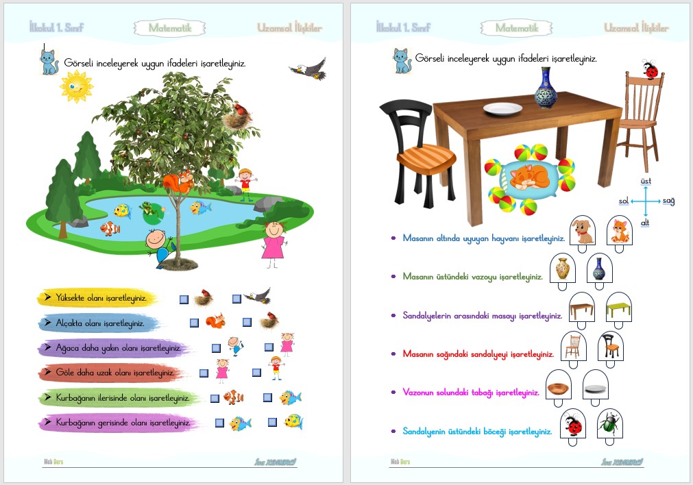 1. Sınıf Matematik Uzamsal İlişkiler 2