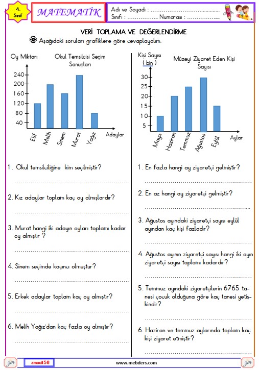 4. Sınıf Matematik Veri Toplama ve Değerlendirme Etkinliği 6