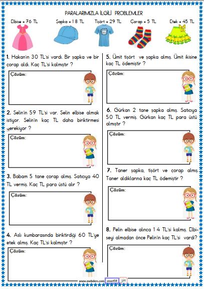 2. Sınıf Matematik Para Problemleri Etkinliği 8