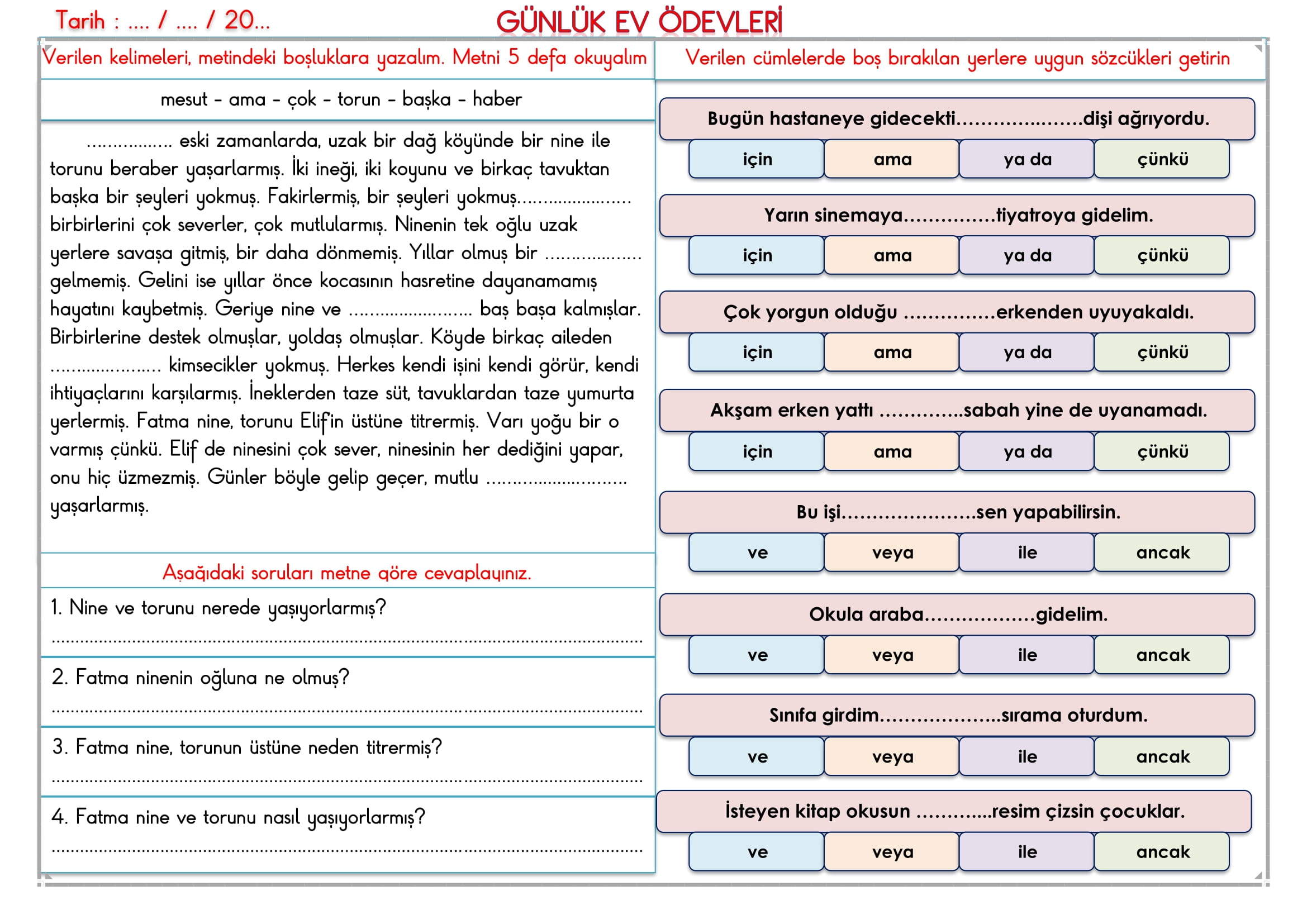 2.Sınıf 05 Mart 2025 Günlük Ev Ödevi