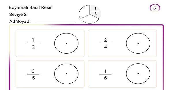 Boyamalı basit kesir etkinliği 5