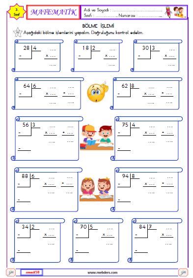 3. Sınıf Matematik Bölme  İşleminin Doğruluğunu Kontrol Etme Etkinliği