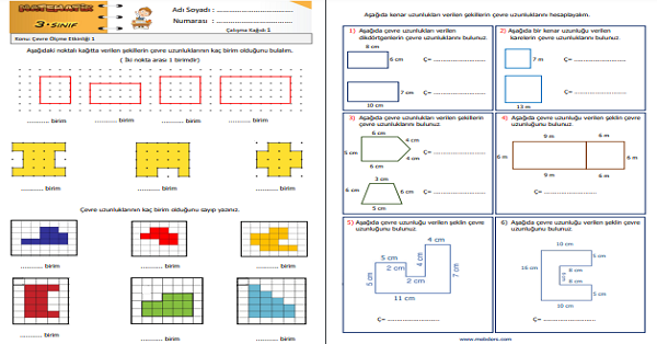 3.Sınıf Matematik Çevre Ölçme ( Çevre Uzunluğu) Etkinliği 1
