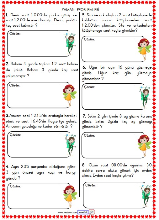 2. Sınıf Matematik Zaman Problemleri Etkinliği 13