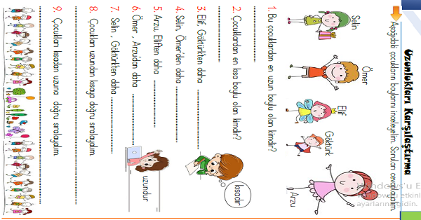 1.Sınıf Matematik Uzunlukları Karşılaştıralım Etkinliği 8