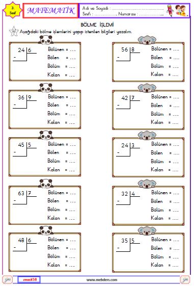 3. Sınıf Matematik  Bölme İşlemi Etkinliği 4