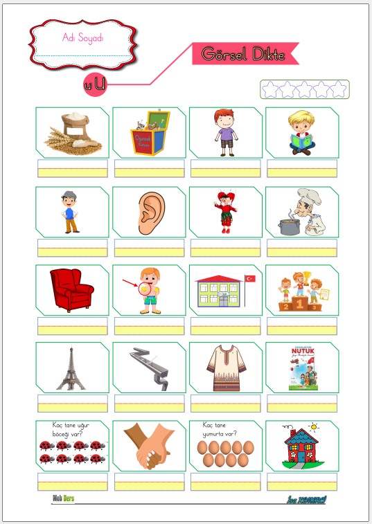 1. Sınıf İlk Okuma Yazma U Sesi GÖRSEL DİKTE