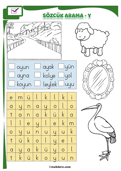1.Sınıf İlkokuma Boyamalı Sözcük Arama Etkinliği - Y Sesi