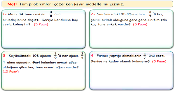 4.Sınıf Matematik Kesirlerle İlgili Problemler-1