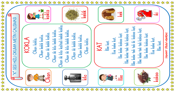 1.Sınıf İlk Okuma Yazma K-k Sesi Hızlı Okuma Metin Çalışması