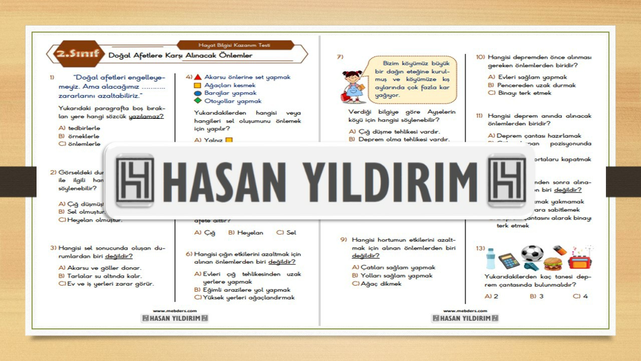 2.Sınıf Hayat Bilgisi Doğal Afetlere Karşı Alınacak Önlemler Testi