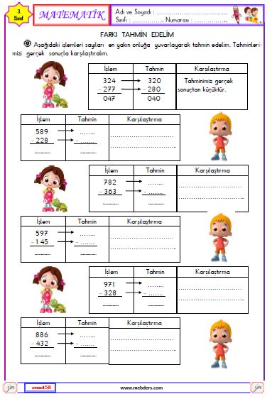 3. Sınıf Matematik Farkı Tahmin Edelim Etkinliği 2