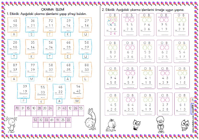 2. Sınıf Matematik  Çıkarma İşlemi Etkinliği