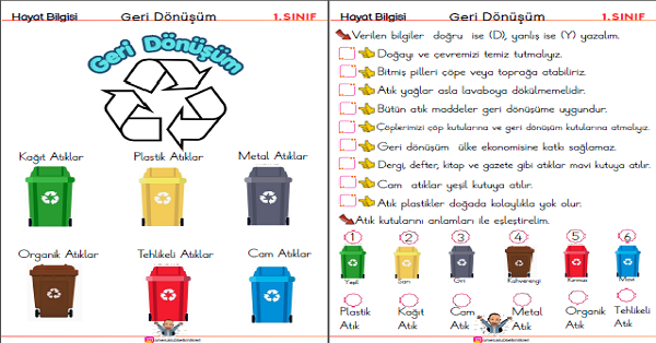 1. Sınıf Hayat Bilgisi Geri Dönüşüm Çalışma Etkinliği