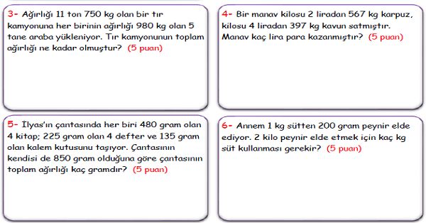 4.Sınıf Matematik Tartma Problemleri-2