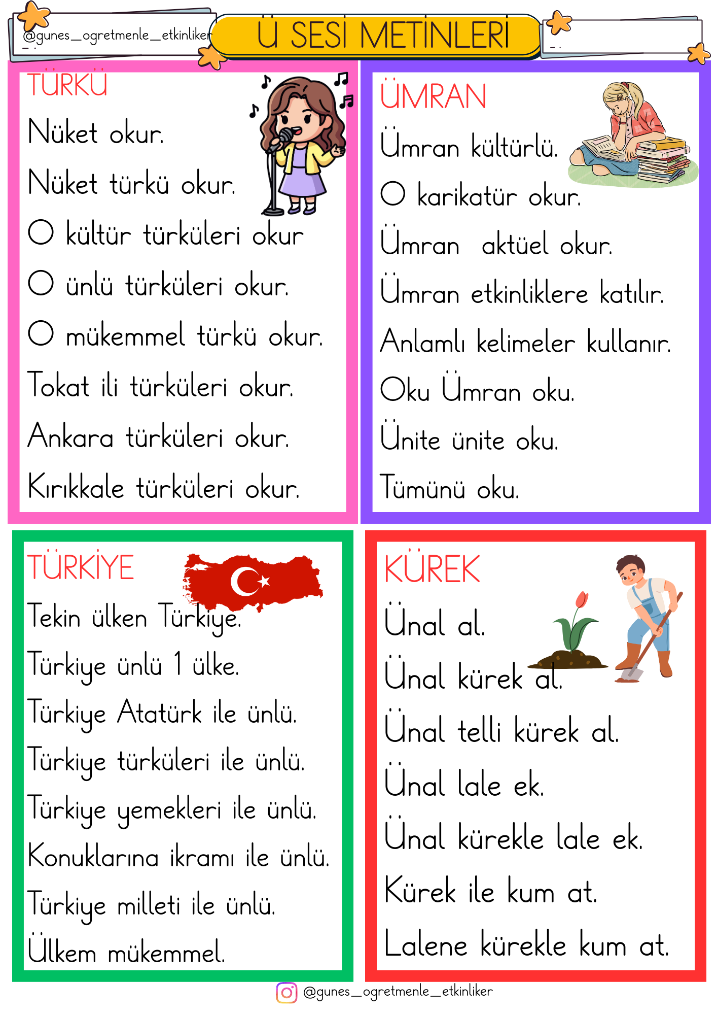 1.Sınıf Ü Sesi Metinleri