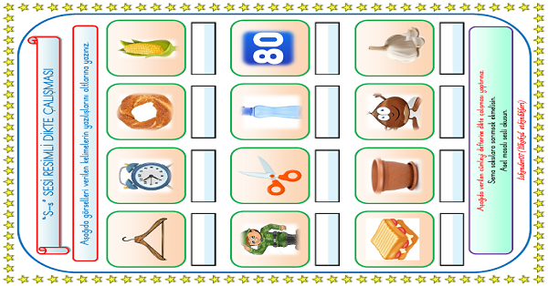 1. Sınıf İlk Okuma Yazma S Sesi Resimli Dikte Çalışması