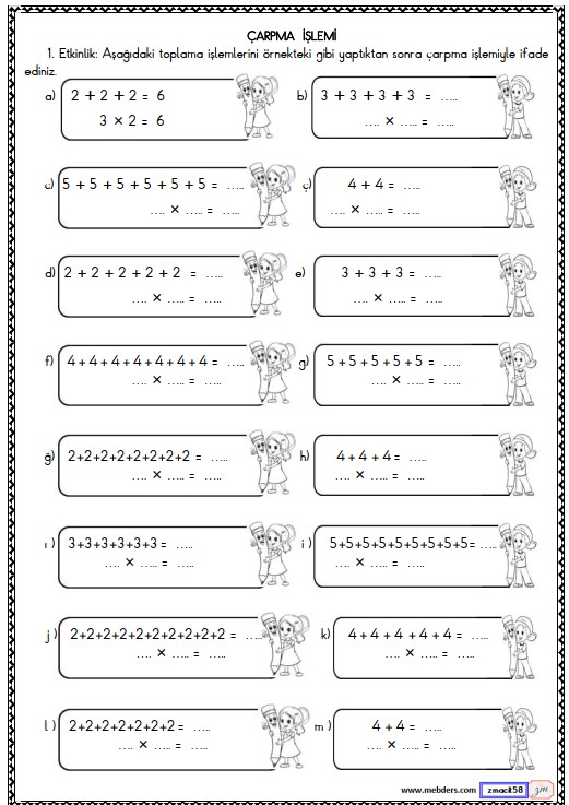 2. Sınıf Matematik Çarpma İşlemi Etkinliği 3