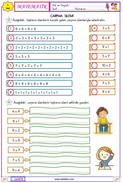 3. Sınıf Matematik Çarpma İşlemi  Etkinliği 5