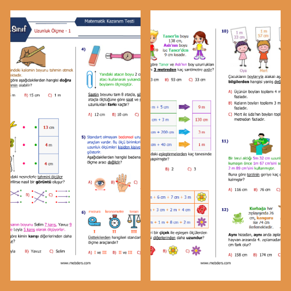 3. Sınıf Matematik Uzunluk Ölçme Kazanım Testi