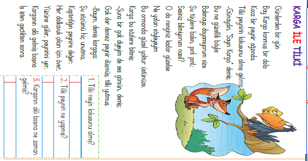 1.Sınıf Türkçe Okuyalım-Anlayalım-Cevaplayalım (Karga İle Tilki) Metni