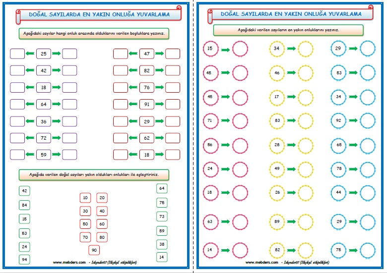 2.Sınıf Matematik En Yakın Onluğa Yuvarlama  2   (4 Sayfa)