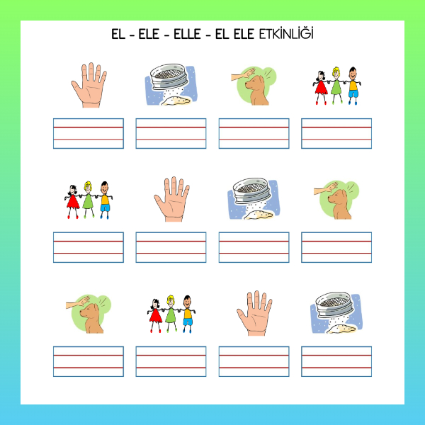1. Sınıf İlkokuma Yazma - L Sesi el - ele - elle - el ele Görsel Dikte Etkinliği