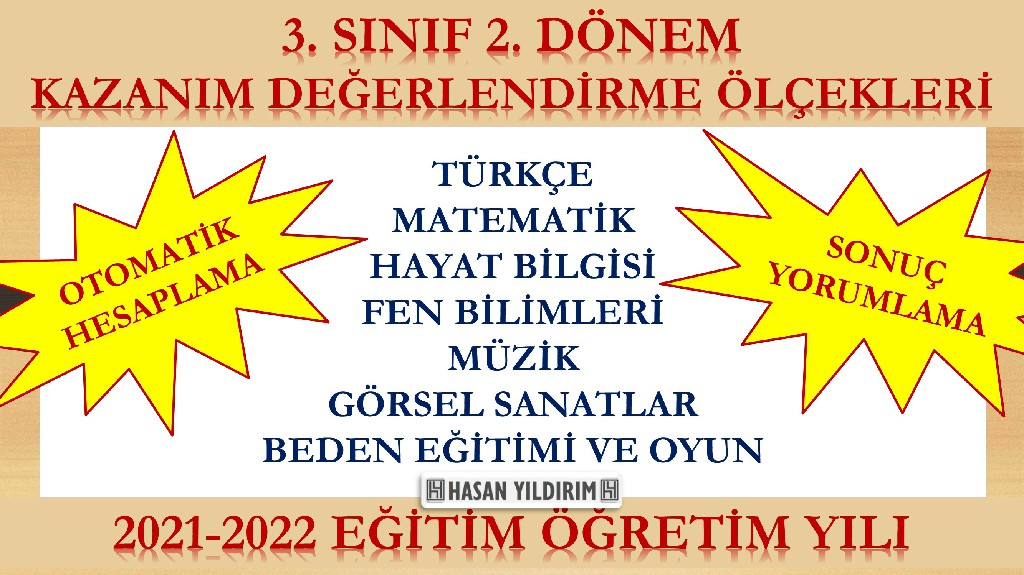 2021-2022 3.Sınıf 2.Dönem Kazanım Değerlendirme Ölçekleri (Tüm Dersler)