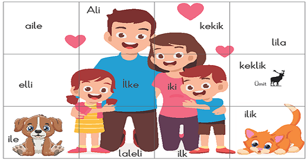 1.Sınıf İlk Okuma Yazma (ELAKİ Sesleri) Aile Puzzle Okuma Etkinliği