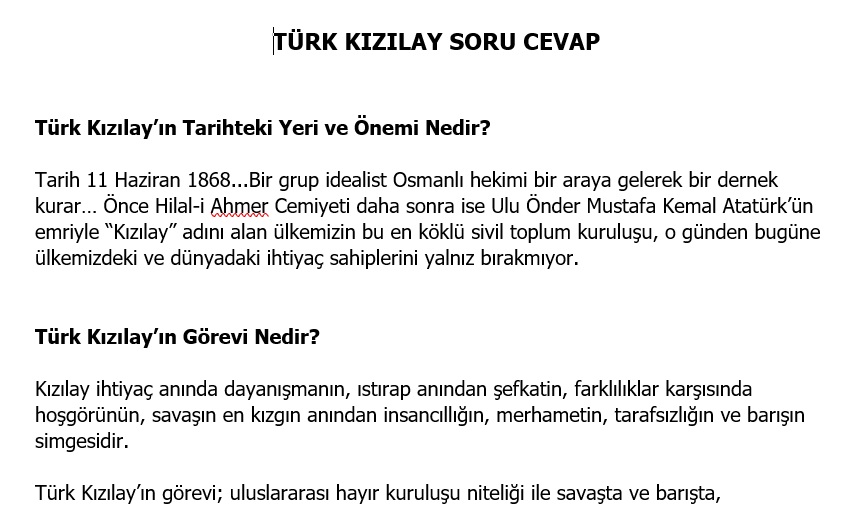Türk Kızılay Soru Cevap