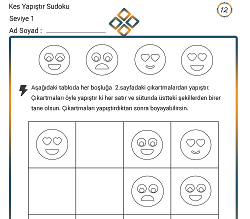 Kes Yapıştır Sudoku Etkinliği 12 (Seviye 1)