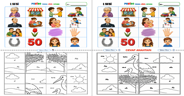 1. Sınıf İlk Okuma Yazma L SESİ Yapboz - Puzzle Oku Yapıştır Boya Etkinliği