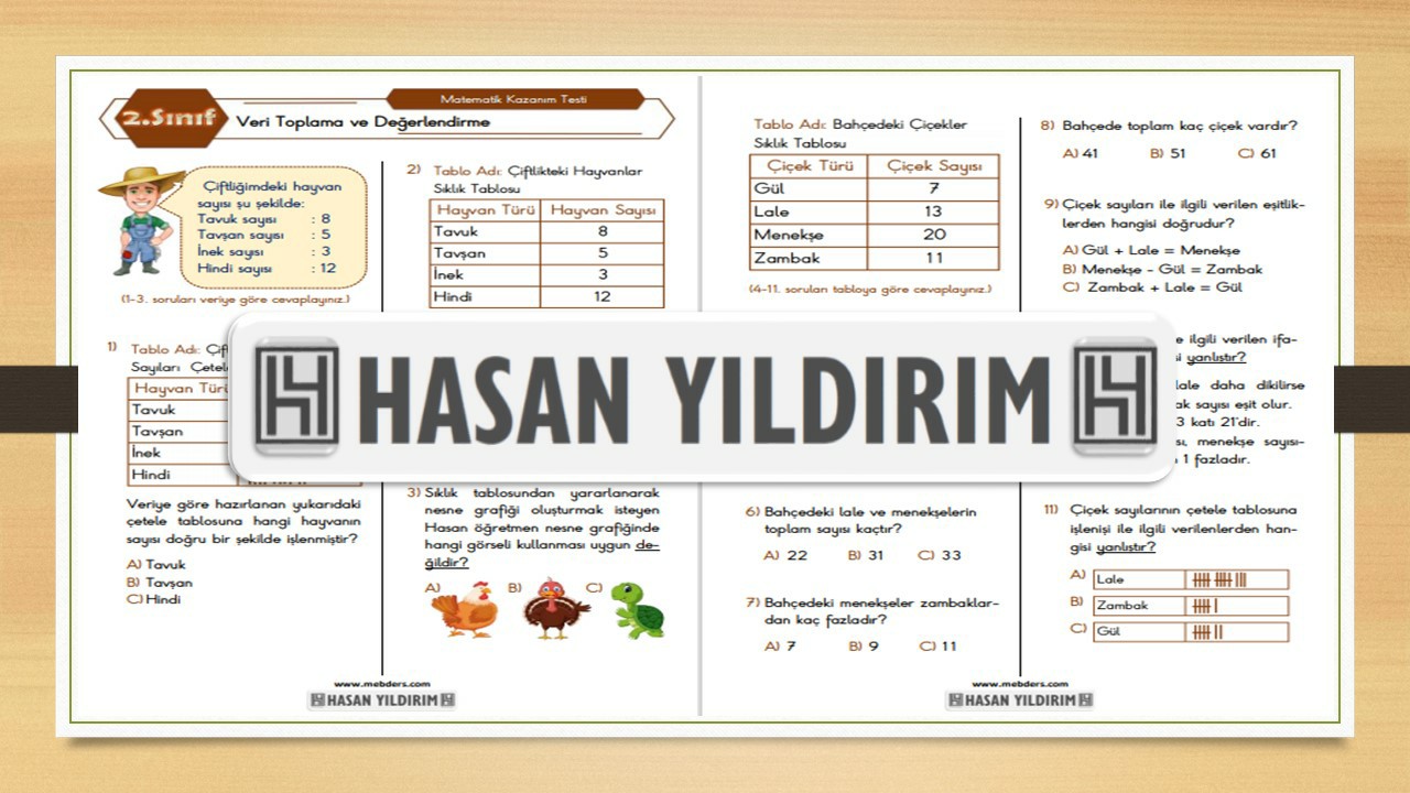 2.Sınıf Matematik Veri Toplama Ve Değerlendirme Testi