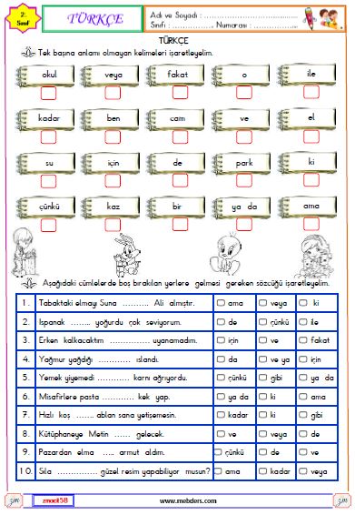 2. Sınıf Türkçe Tek Başına Anlamı Olmayan Kelimeler Etkinliği