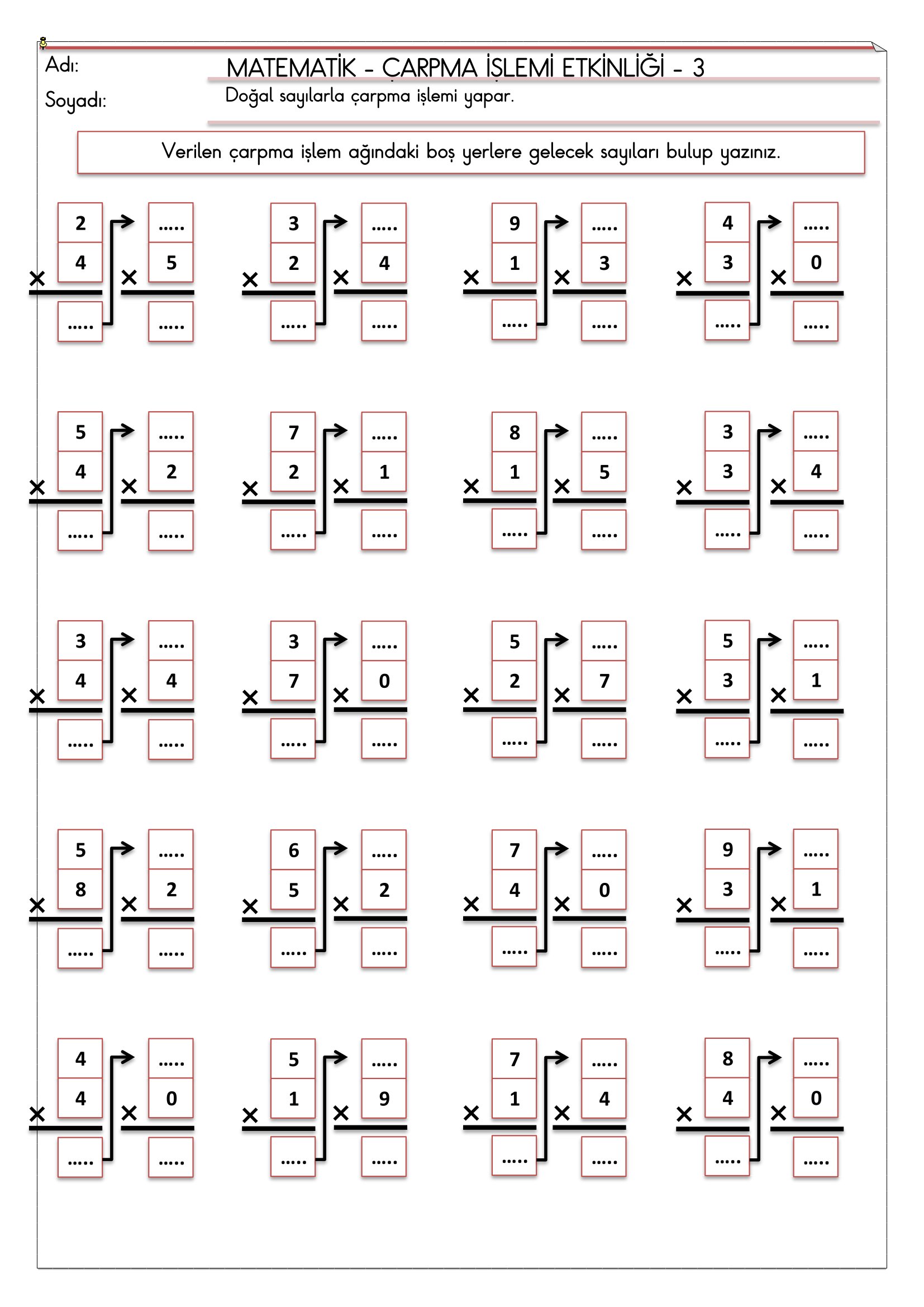2.Sınıf - Matematik Çarpma İşlemi Etkinliği-3