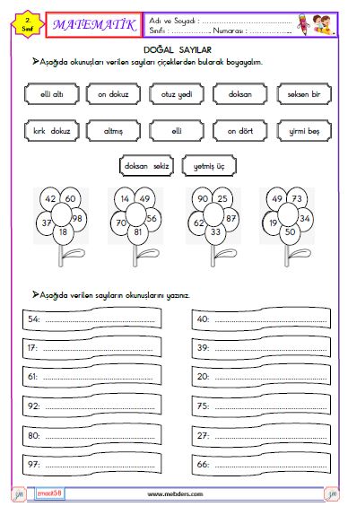 2. Sınıf Matematik Sayıları Okuma ve Yazma Etkinliği 2