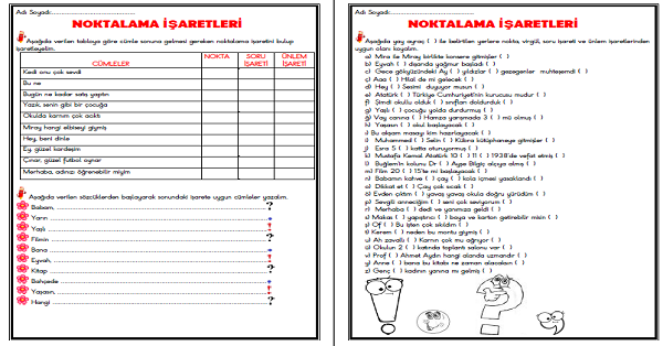 3. Sınıf Türkçe Noktalama İşaretleri Etkinlik Çalışmaları