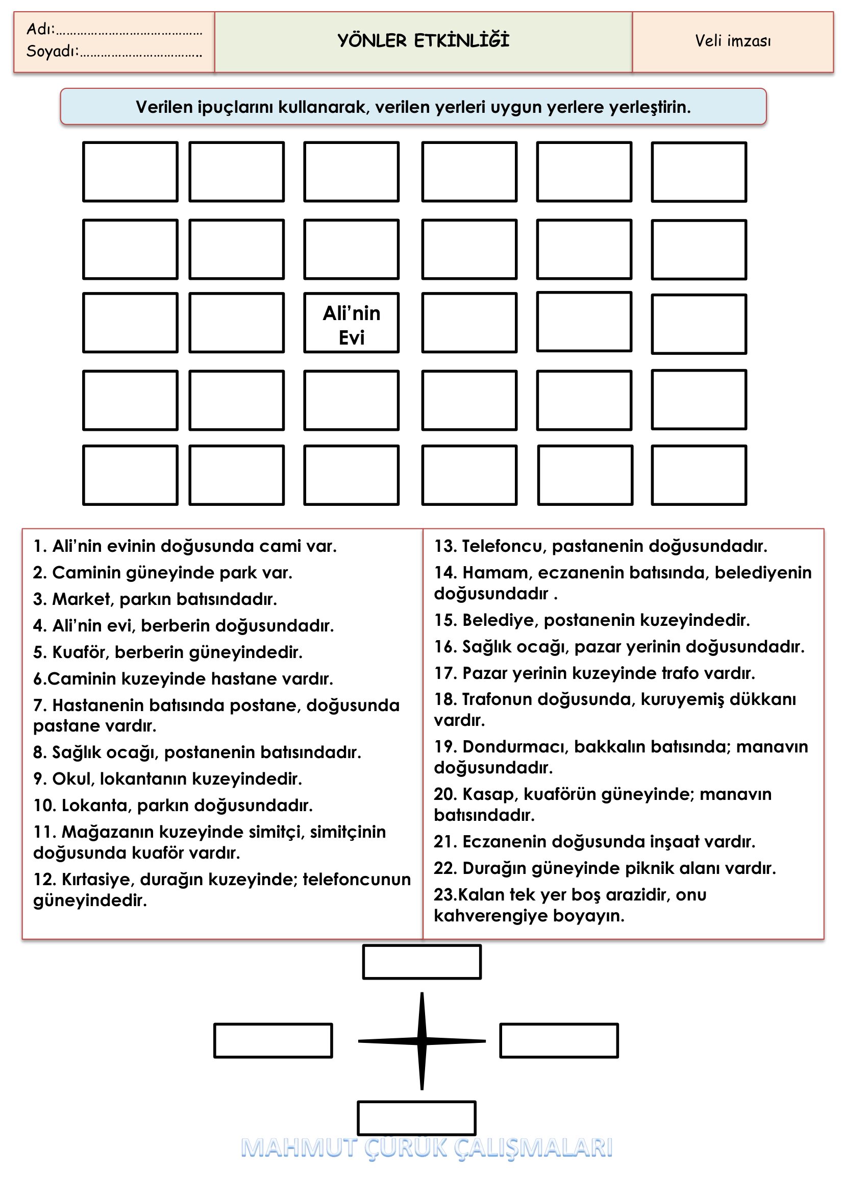 2.Sınıf - Hayat Bilgisi - Yönler Etkinliği