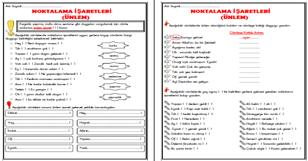3. Sınıf Türkçe Noktalama İşaretleri Ünlem 3 Sayfa