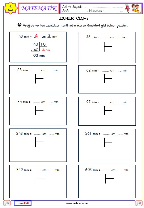 4. Sınıf Matematik Uzunluk Ölçme Etkinliği 8