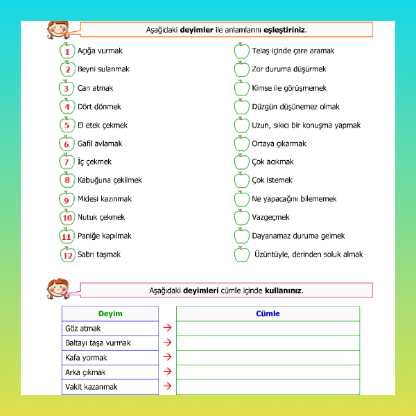 4. Sınıf Türkçe - Deyimler Etkinliği - 1